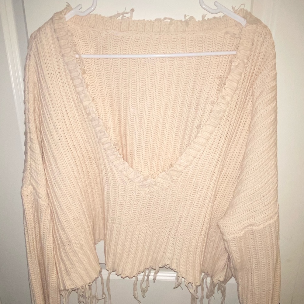Vici dolls cream fringe sweater